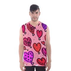 Valentine Wallpaper Whimsical Cartoon Pink Love Heart Wallpaper Design Men s Basketball Tank Top by Nexatart