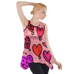 Valentine Wallpaper Whimsical Cartoon Pink Love Heart Wallpaper Design Side Drop Tank Tunic by Nexatart