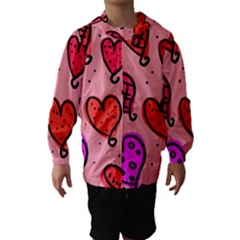 Valentine Wallpaper Whimsical Cartoon Pink Love Heart Wallpaper Design Hooded Wind Breaker (kids)