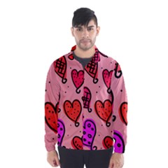 Valentine Wallpaper Whimsical Cartoon Pink Love Heart Wallpaper Design Wind Breaker (men)