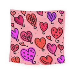 Valentine Wallpaper Whimsical Cartoon Pink Love Heart Wallpaper Design Square Tapestry (small) by Nexatart