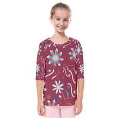 Floral Seamless Pattern Vector Kids  Quarter Sleeve Raglan Tee