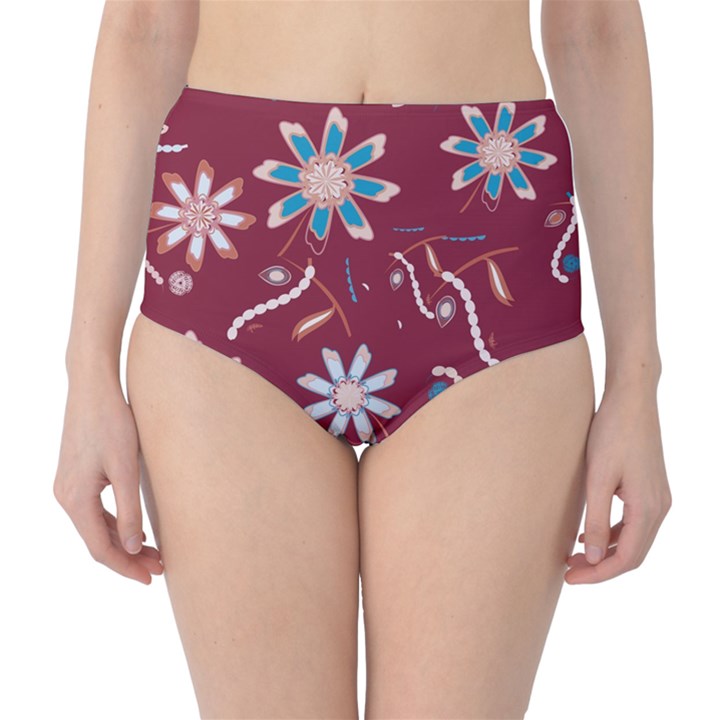 Floral Seamless Pattern Vector High-Waist Bikini Bottoms