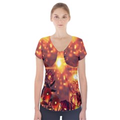 Summer Evening Short Sleeve Front Detail Top by Nexatart