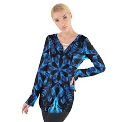 Blue Snowflake Women s Tie Up Tee by Nexatart