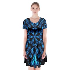 Blue Snowflake Short Sleeve V-neck Flare Dress by Nexatart