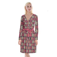 Floral Seamless Pattern Vector Long Sleeve Velvet Front Wrap Dress