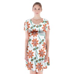 Floral Seamless Pattern Vector Short Sleeve V-neck Flare Dress