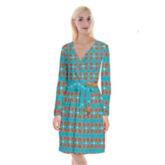 Floral Seamless Pattern Vector Long Sleeve Velvet Front Wrap Dress