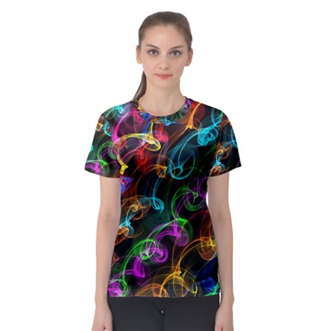 Rainbow Ribbon Swirls Digitally Created Colourful Women s Sport Mesh Tee by Nexatart