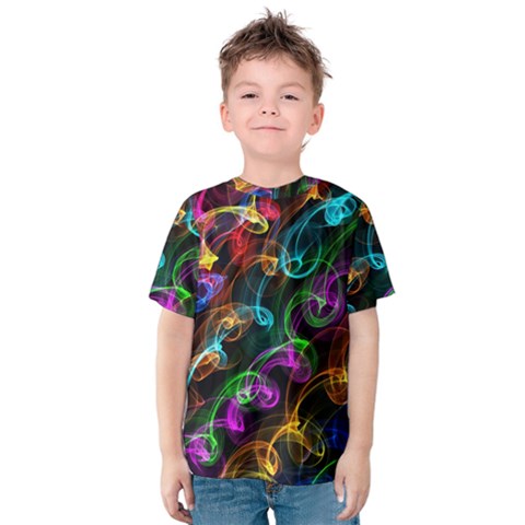 Rainbow Ribbon Swirls Digitally Created Colourful Kids  Cotton Tee by Nexatart