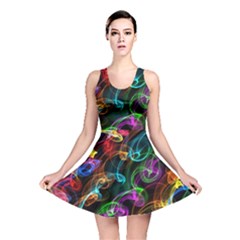 Rainbow Ribbon Swirls Digitally Created Colourful Reversible Skater Dress by Nexatart