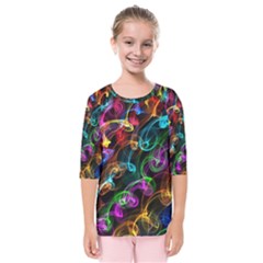 Rainbow Ribbon Swirls Digitally Created Colourful Kids  Quarter Sleeve Raglan Tee