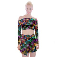 Rainbow Ribbon Swirls Digitally Created Colourful Off Shoulder Top With Skirt Set