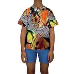 Abstract Pattern Texture Kids  Short Sleeve Swimwear