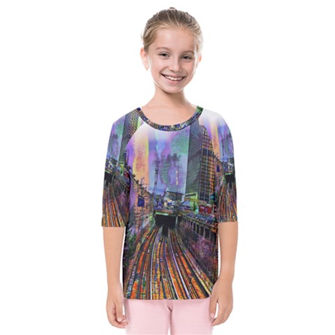 Downtown Chicago City Kids  Quarter Sleeve Raglan Tee by Nexatart