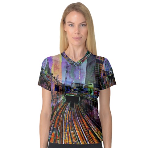 Downtown Chicago City Women s V-neck Sport Mesh Tee by Nexatart