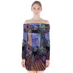 Downtown Chicago City Long Sleeve Off Shoulder Dress by Nexatart