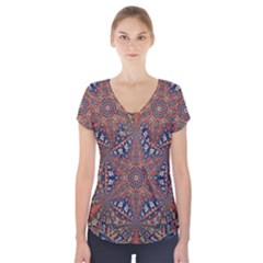 Armenian Carpet In Kaleidoscope Short Sleeve Front Detail Top by Nexatart