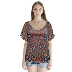 Armenian Carpet In Kaleidoscope Flutter Sleeve Top by Nexatart