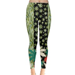 Black Pattern Stripes Cannabis Marijuana Leggings 