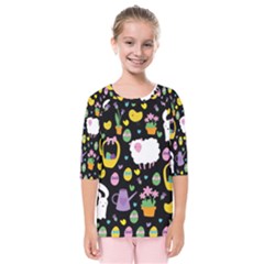 Cute Easter Pattern Kids  Quarter Sleeve Raglan Tee