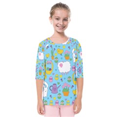 Cute Easter Pattern Kids  Quarter Sleeve Raglan Tee