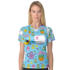 Cute Easter Pattern Women s V-neck Sport Mesh Tee