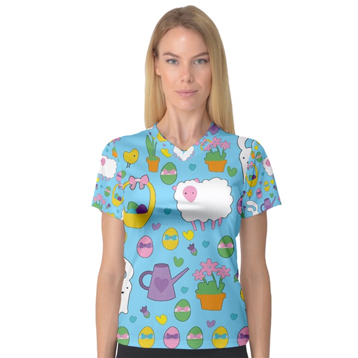 Cute Easter pattern Women s V-Neck Sport Mesh Tee