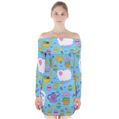 Cute Easter Pattern Long Sleeve Off Shoulder Dress by Valentinaart