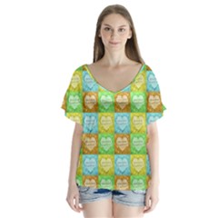 Colorful Happy Easter Theme Pattern Flutter Sleeve Top