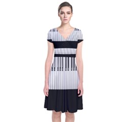 Piano Keys On The Black Background Short Sleeve Front Wrap Dress by Nexatart