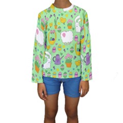 Cute Easter Pattern Kids  Long Sleeve Swimwear by Valentinaart