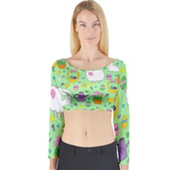 Cute Easter Pattern Long Sleeve Crop Top by Valentinaart