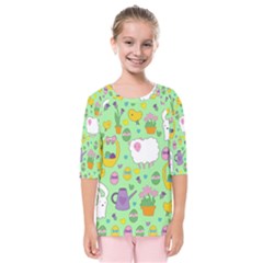 Cute Easter Pattern Kids  Quarter Sleeve Raglan Tee