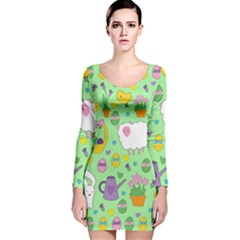 Cute Easter Pattern Long Sleeve Velvet Bodycon Dress by Valentinaart