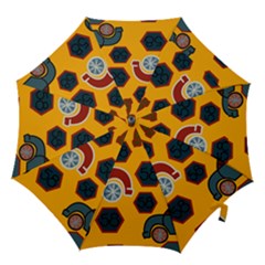 Husbands Cars Autos Pattern On A Yellow Background Hook Handle Umbrellas (large) by Nexatart