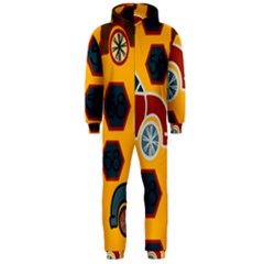 Husbands Cars Autos Pattern On A Yellow Background Hooded Jumpsuit (men)  by Nexatart