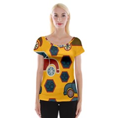 Husbands Cars Autos Pattern On A Yellow Background Women s Cap Sleeve Top by Nexatart