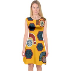 Husbands Cars Autos Pattern On A Yellow Background Capsleeve Midi Dress by Nexatart