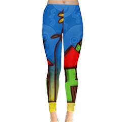 Colorful Illustration Of A Doodle House Leggings  by Nexatart