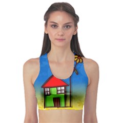 Colorful Illustration Of A Doodle House Sports Bra by Nexatart