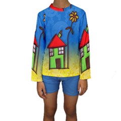 Colorful Illustration Of A Doodle House Kids  Long Sleeve Swimwear by Nexatart