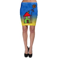 Colorful Illustration Of A Doodle House Bodycon Skirt by Nexatart