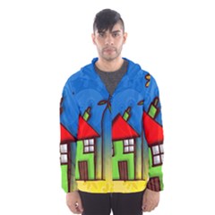 Colorful Illustration Of A Doodle House Hooded Wind Breaker (men) by Nexatart