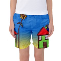 Colorful Illustration Of A Doodle House Women s Basketball Shorts by Nexatart