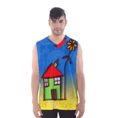 Colorful Illustration Of A Doodle House Men s Basketball Tank Top by Nexatart