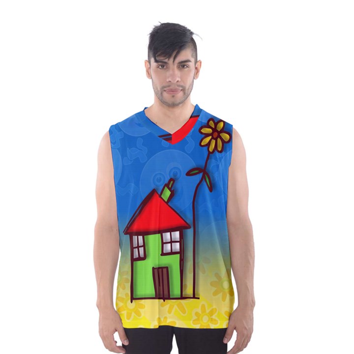 Colorful Illustration Of A Doodle House Men s Basketball Tank Top