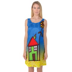 Colorful Illustration Of A Doodle House Sleeveless Satin Nightdress by Nexatart