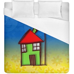 Colorful Illustration Of A Doodle House Duvet Cover (king Size)